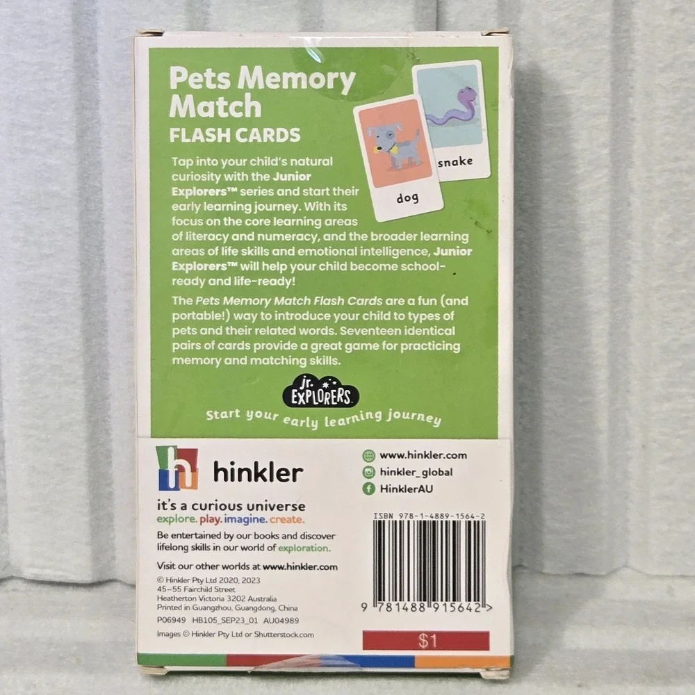 Jr Explorers Flash Cards Bundle Pets Memory Match Food Snap Kids Ages 3+ Hinkler